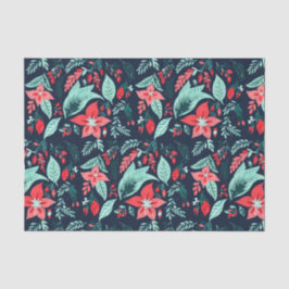Papel De Seda Navidad Azul Elegante Botánico Floral Fiesta