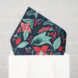 Papel De Seda Navidad Azul Elegante Botánico Floral Fiesta