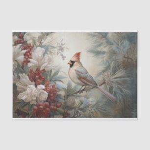 Papel De Seda Navidad Cardenal Acebo Baya en Invierno Decoupage
