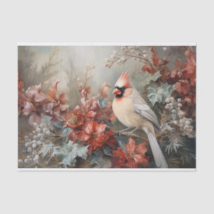 Papel De Seda Navidad Cardenal Acebo Baya en Invierno Decoupage