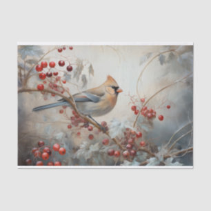 Papel De Seda Navidad Cardenal Acebo Baya en Invierno Decoupage
