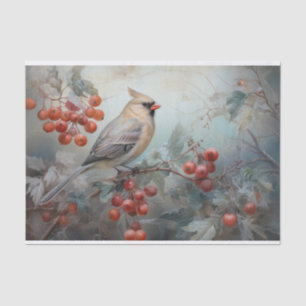 Papel De Seda Navidad Cardenal Acebo Baya en Invierno Decoupage