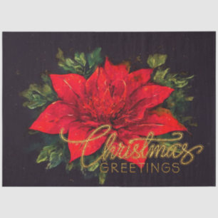Papel De Seda Navidad con Poinsettia Roja Acuarela