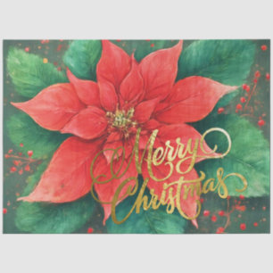 Papel De Seda Navidad con Poinsettia Roja Acuarela