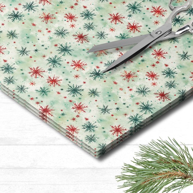 Papel De Seda Navidad Copo de Nieve Festivo (Festive Holiday Red Green Snowflake Christmas Tissue Paper)