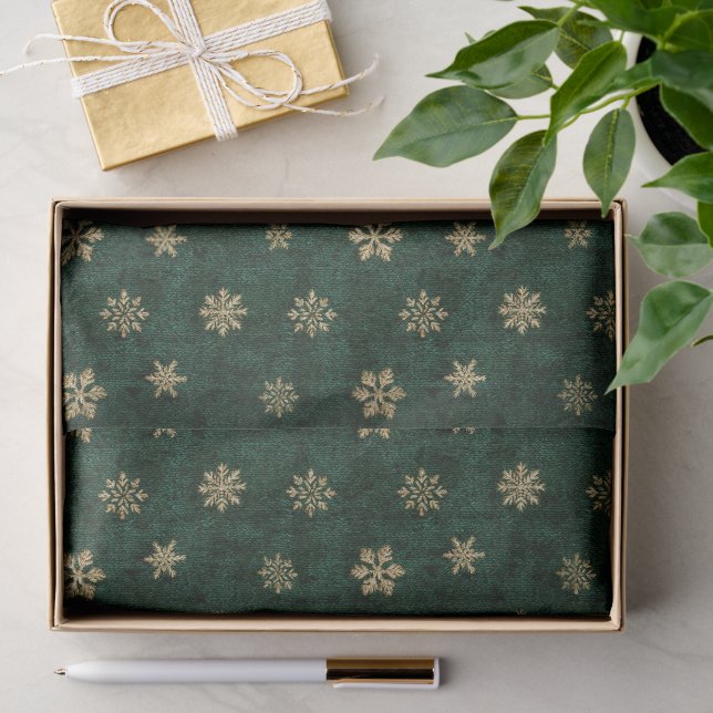 Papel De Seda Navidad Copos de Nieve Verde Oro (Regalo )