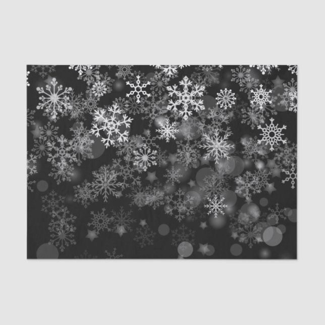 Papel De Seda Navidad de copo de nieve blanco negro  (Anverso)