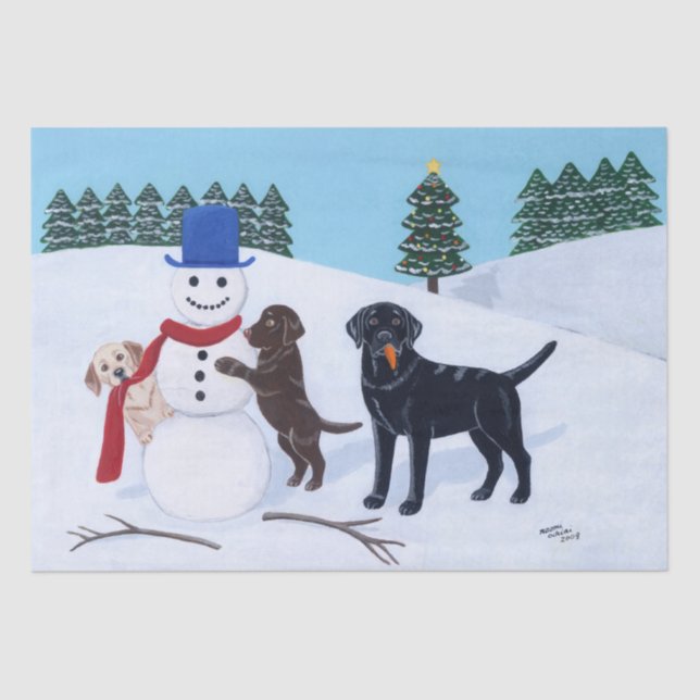 Papel De Seda Navidad de Labrador con el muñeco de nieve (Anverso)