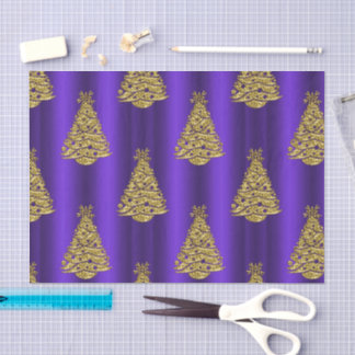 Papel De Seda Navidad de Morado y Dorado