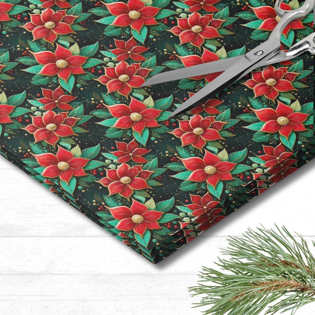 Papel De Seda Navidad de poinsettia (Unique Poinsettia Flower Pattern Christmas Tissue Paper)