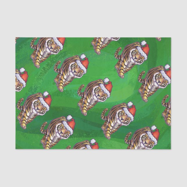 Papel De Seda Navidad del tigre en verde (Anverso)
