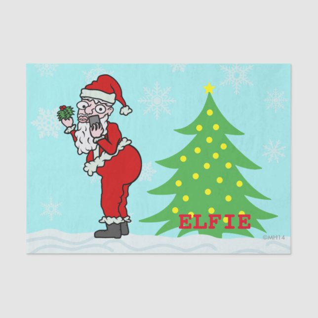 Papel De Seda Navidad divertido Santa Elfie (Anverso)