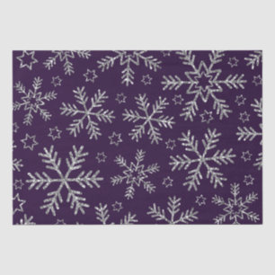 Papel De Seda Navidad Elegante Copos de Nieve Morados y Plateado