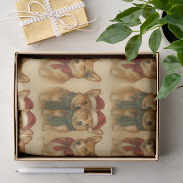 Papel De Seda Navidad elegante pareja de Corgi refinada (Regalo )