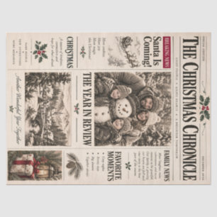 Papel De Seda Navidad en Periódico Antiguo, Fiesta Familiar Retr