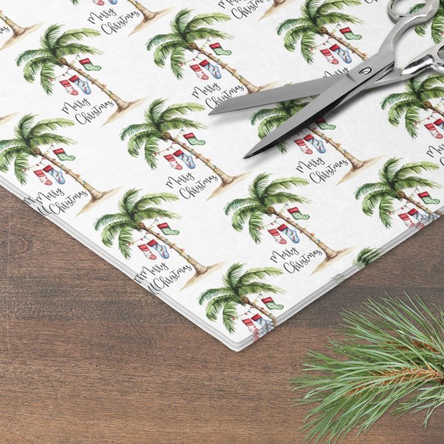 Papel De Seda Navidad en Playa Tropical (Tropical Beach Christmas Tissue Paper)