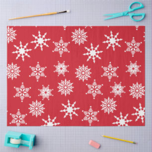 Papel De Seda Navidad Festivo Rojo y Blanco Copos de Nieve Estre