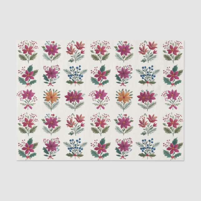 Papel De Seda Navidad Floral Folclórica Retro (Anverso)