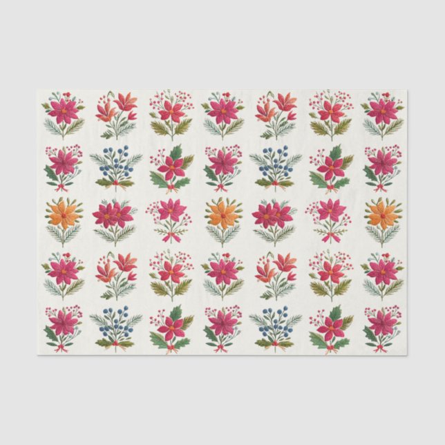 Papel De Seda Navidad Floral Folk Adorable (Anverso)
