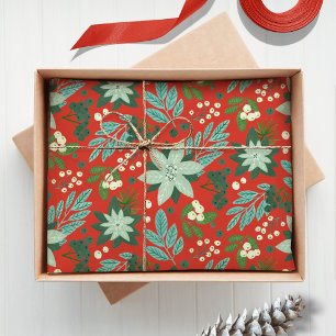 Papel De Seda Navidad Floral Roja de Fiesta