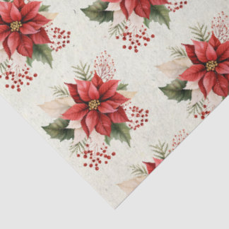 Papel De Seda Navidad Floral Vintage Acuarela Roja Poinsettia
