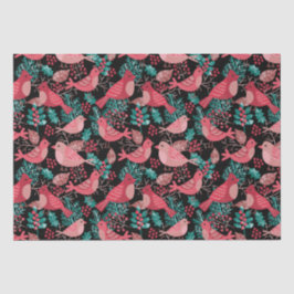 Papel De Seda Navidad Invierno Red Bird Berries Holiday