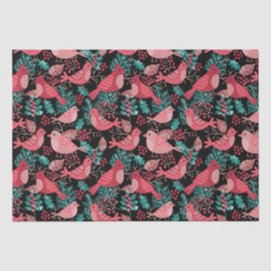 Papel De Seda Navidad Invierno Red Bird Berries Holiday