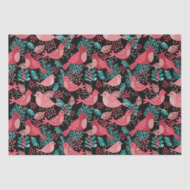 Papel De Seda Navidad Invierno Red Bird Berries Holiday (Anverso)