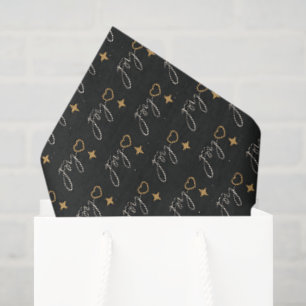 Papel De Seda Navidad JOY Caligrafía Negro Oro Elegante