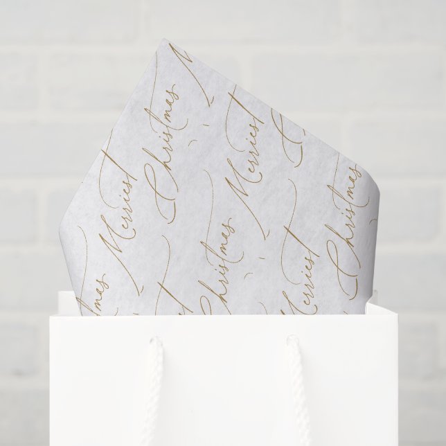 Papel De Seda Navidad más alegre en letra script moderna dorada (Bolsa de regalo)