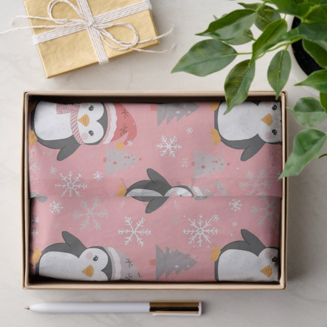 Papel De Seda Navidad Patrón Pingüino (Regalo )