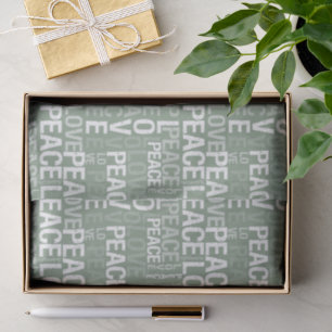 Papel De Seda Navidad Paz Amor Verde Oliva Blanco