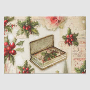 Papel De Seda Navidad Retro Vintage Rojo Verde Acebo Fiesta