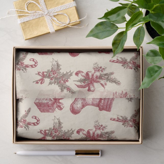 Papel De Seda Navidad Roja Vintage  (Regalo )