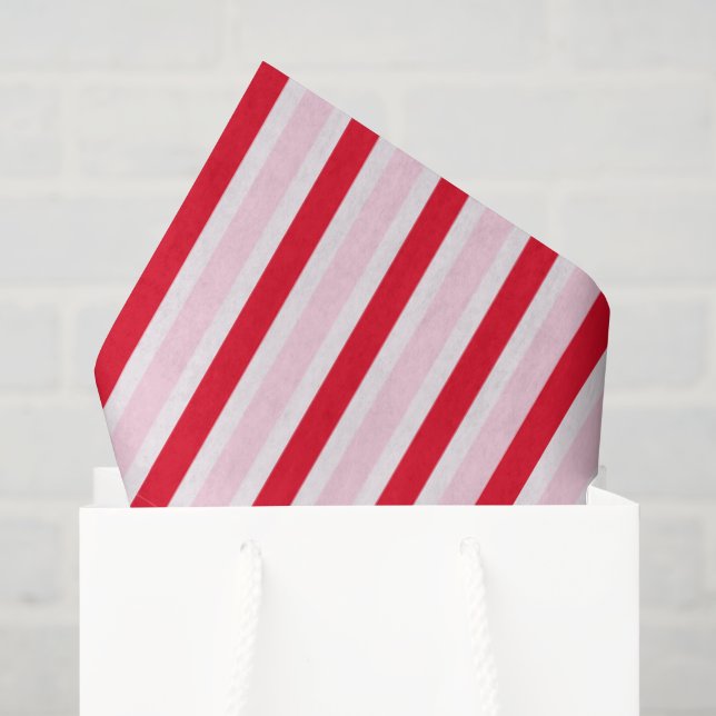 Papel De Seda Navidad Rosa Moderno con Rayas Rojas (Bolsa de regalo)