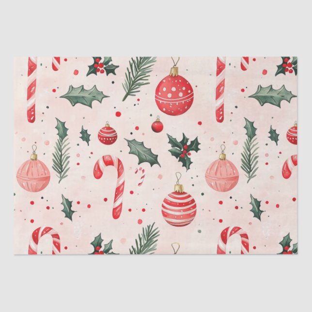 Papel De Seda Navidad rosa roja vintage (Anverso)