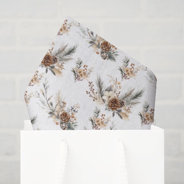 Papel De Seda Navidad Rústica de Bosque con Ramas y Piñas (Bolsa de regalo)