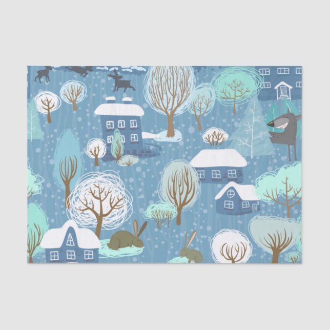 Papel De Seda Navidad rústico del país azul claro y blanco (Anverso)