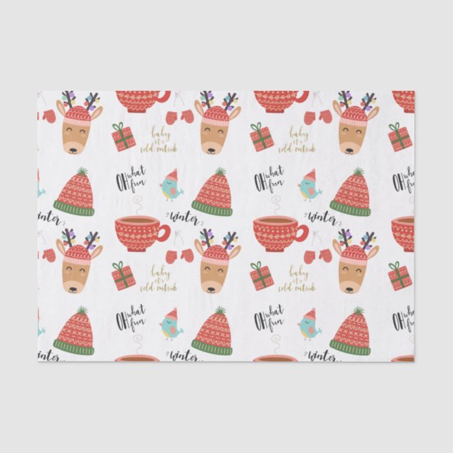Papel De Seda Navidad Rústico Kraft País Fiesta Fría de Invierno (Anverso)