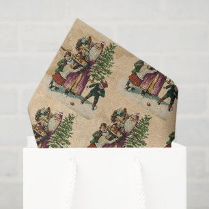 Papel De Seda Navidad San Nicolás y niños victoriano antiguo