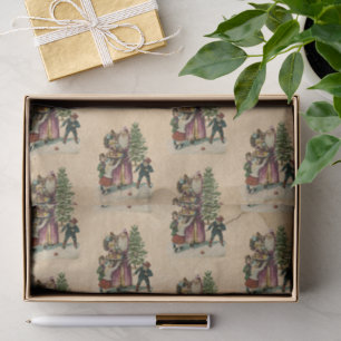 Papel De Seda Navidad San Nicolás y niños victoriano antiguo