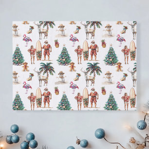 Papel De Seda Navidad Tropical Playa Santa Claus