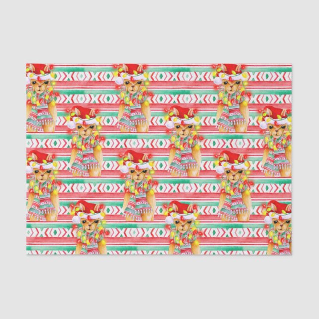 Papel De Seda Navidad vacaciones Patrón de acuarela Llama (Anverso)