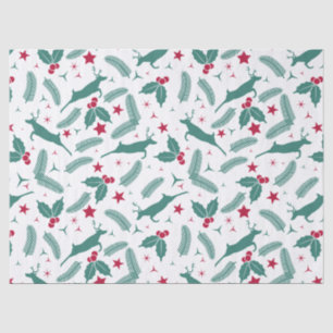 Papel De Seda Navidad verde acebo y modelo de los ciervos