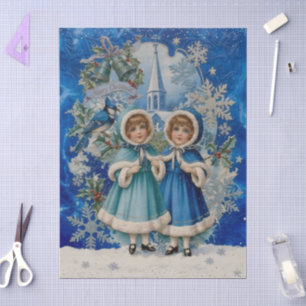 Papel De Seda Navidad Victoriana Azul y Plateada