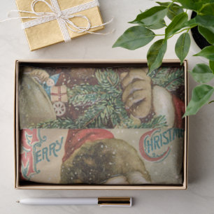 Papel De Seda Navidad vintage, Santa Claus victoriano con pino