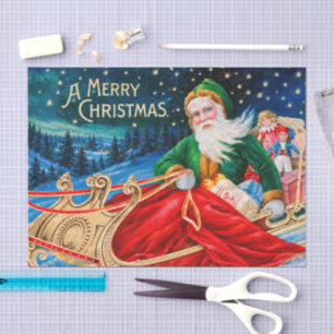 Papel De Seda Navidad vintage Santa Trineo Noche estrellada