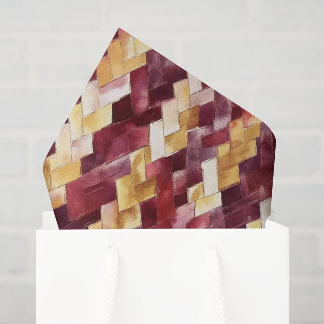 Papel De Seda Navidad Zigzag Melocotón Dorado Borgoña (Bolsa de regalo)