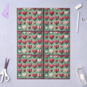 Papel De Seda Navidades acallados Corazones Rojo Verde Desnudo B