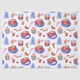 Papel De Seda Navidades acuarela chocolate caliente y dulces